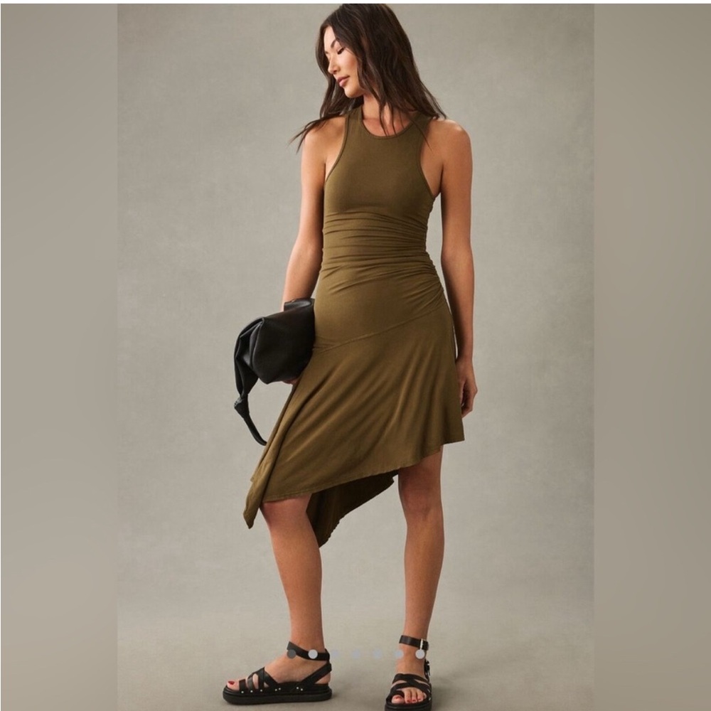 NWT ANTHROPOLOGIE Olive Green Sleeveless Asymmetrical Dress